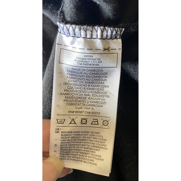 Adidas L sweatshirt mens size Large Lg black white Pullover Top Striped Sleeves - Picture 7 of 7